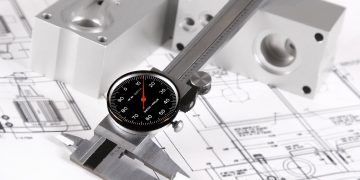 Caliper over blur engineering drawing and blocks
